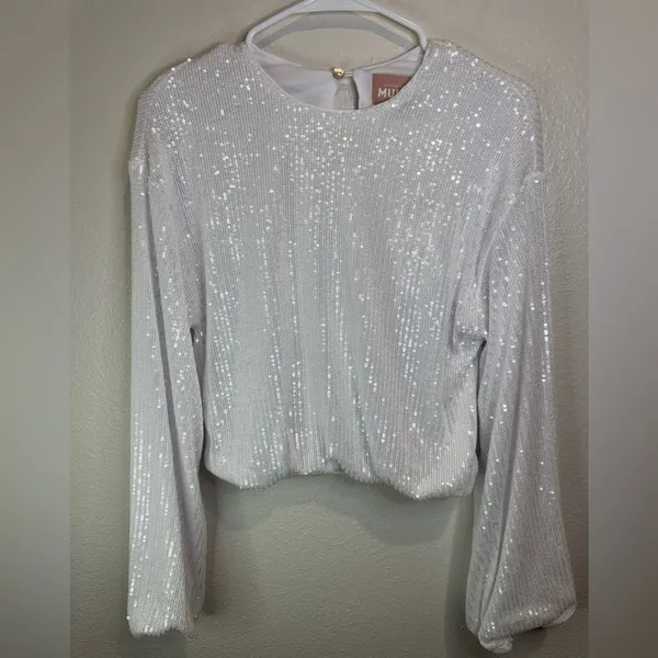 NWT SHOW ME YOUR MUMU Good Times Top in‎ White Sequins Size S - Image 4