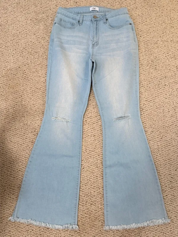 YMI Light Wash Distressed Flare Jeans‎ Womens 11 30 Y2K Frayed Hem Denim - Image 3