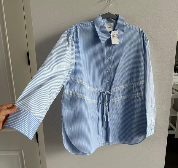 Aknvas Marina Tie Front Poplin Top Size Small New - Image 4