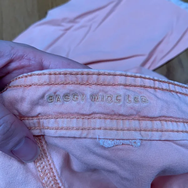 American Eagle Womens Pink Baggy Wide Leg Cargo Pants Raw Hem Size 2‎ Stretch - Image 7