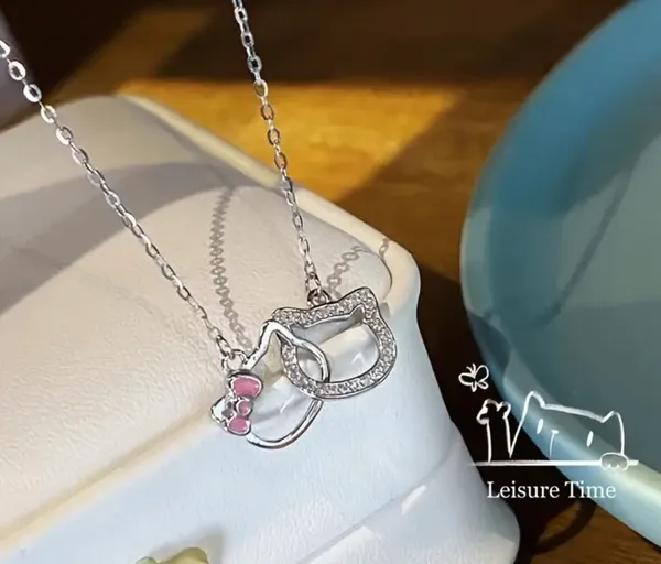 Hello Kitty Interlocking Rhinestone Silver Necklace - Image 5
