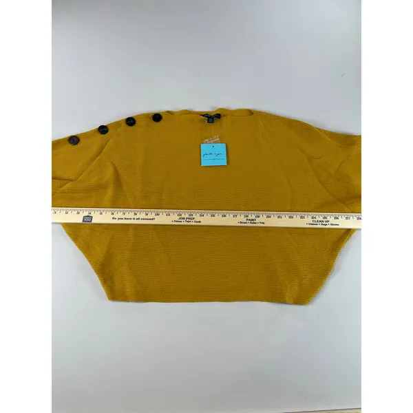Faith + Zoe Sweater Size L Golden Yellow Ribbed Raglan Sleeve Button Detail NWT - Image 7
