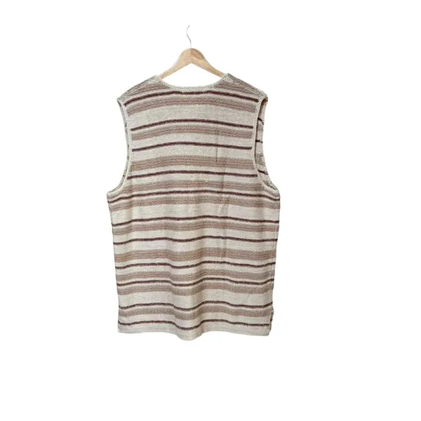 Eddie Bauer Vintage Silk Cotton Striped Sweater Vest Cream Tan Burgundy Large - Image 2
