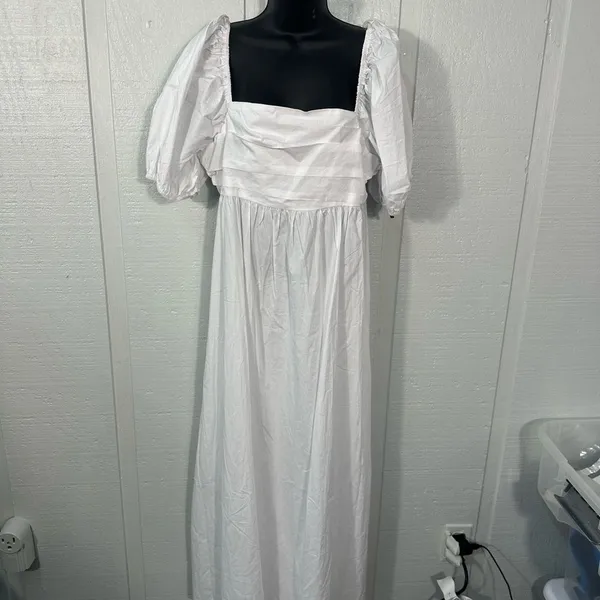 Know One Cares White Empire Cut Poplin Puff Sleeve Midi Dress Size Large NWT - Image 3
