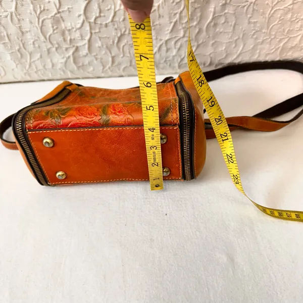 Vintage Leather Women's Purse Floral Embossed Crossbody Bag Small Shoulder Brown - Image 4