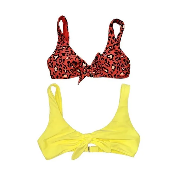 Hollister Bikini Tops‎ Lot of 2 Womens XS Leopard Print & Yellow Front Tie - Image 3