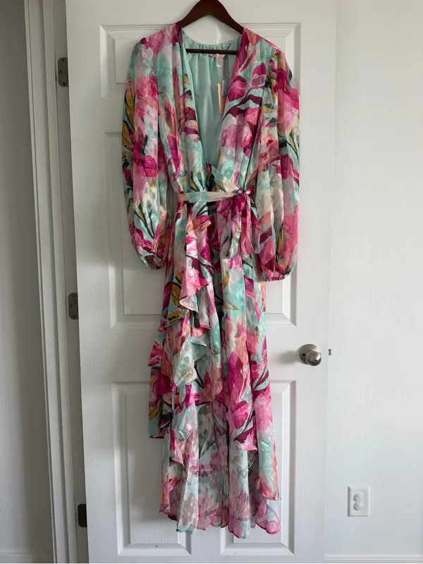 Hutch Sadey Mint Multi Tropical Floral Burnout Wrap Midi Dress Size 1X - Image 2