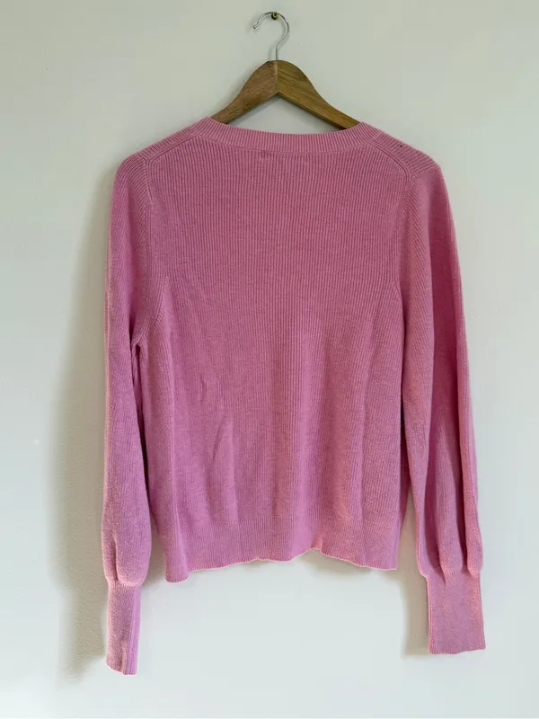 White + Warren Pink Cotton Silk Rib Trim Crew Neck Sweater Size Large - Image 6