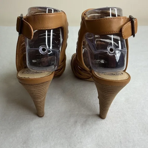 Vince Camuto Women Tan Strappy Cage Open Toe Heel Sandals Size 8 - Image 5