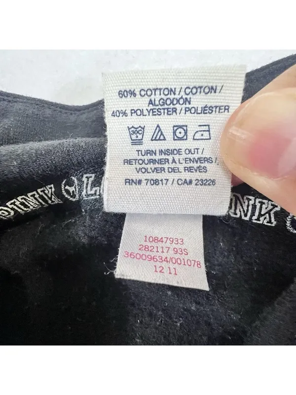 Vtg Y2K Victoria's Secret PINK 'Love Pink' Half Zip Sweatshirt Size L Black - Image 9