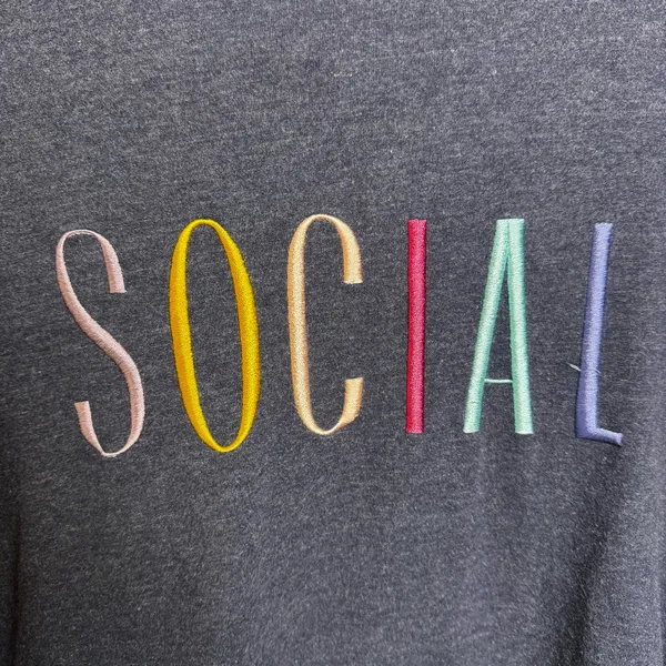 Wildfox Women's blue pullover sweatshirt size large Social colorful embroidery - Image 3