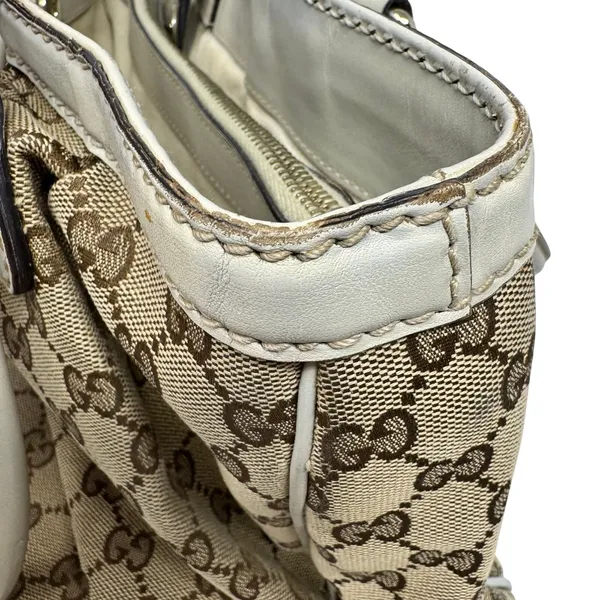 Gucci Sukey Medium Tote Monogram Canvas White Trim Pleated Handbag Charm - Image 15
