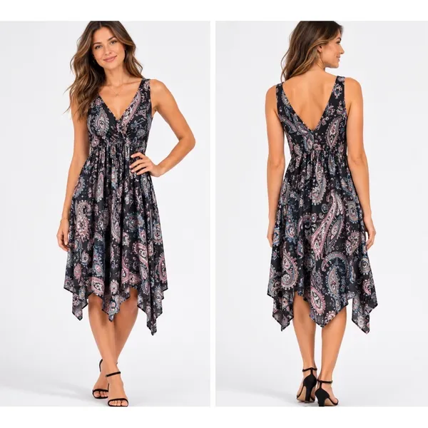 Anthropologie Maeve Leslie Paisley Midi Dress Womens XS‎ Faux Wrap Sleeveless - Image 2