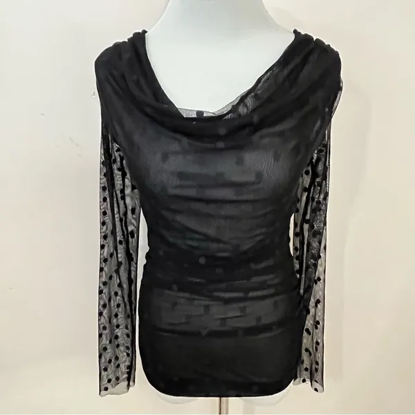 White House Black Market Y2K Sheer Mesh Polka Dot Top XS - Image 3