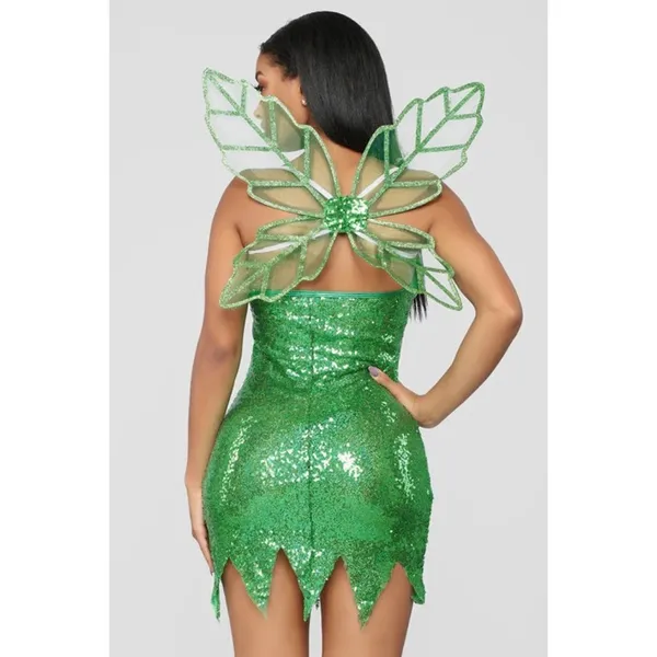 NEW Roma Tinkerbell Fairy Costume Green Glitter Mini Dress with Wings Size Small - Image 5
