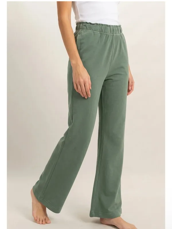 NEW Double Zero Gray Green 100% Cotton Wide Leg Flare Pants - Image 5