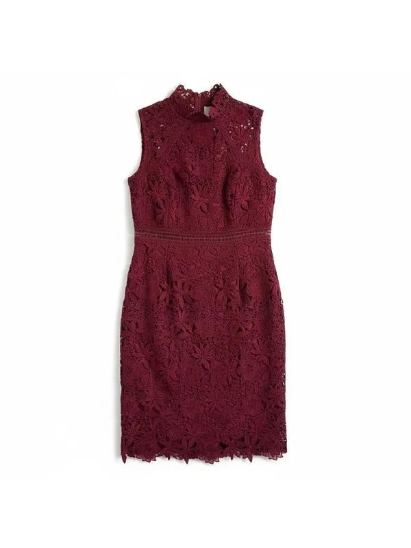 Bardot Eleni Eyelet Lace‎ Mini Dress Burgundy Size 4 EUC - Image 2
