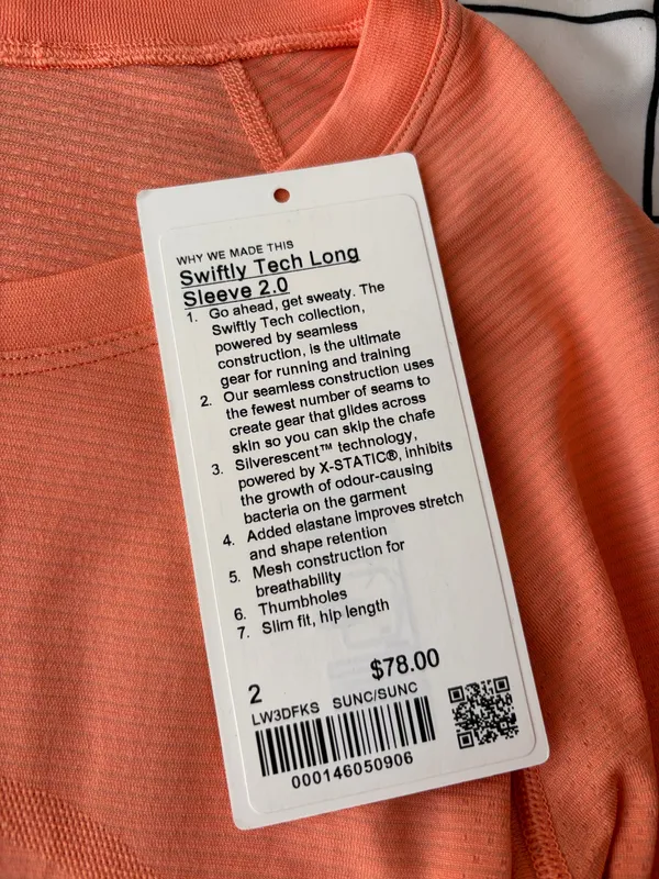 Lululemon Woman’s Coral Long Sleeve Swiftly Tech, Size 2, Hip Length. - Image 3