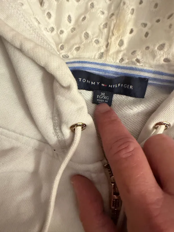 Tommy Hilfiger White Eyelet Zip Hoodie with Hood - Image 7