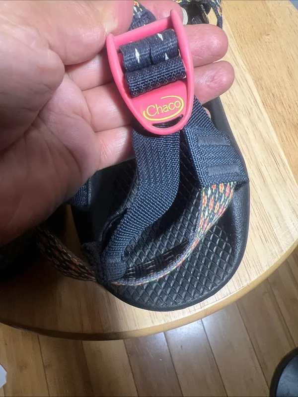 Chacos Women's Black Sandals with Pink and Orange Strap Accents - Image 6
