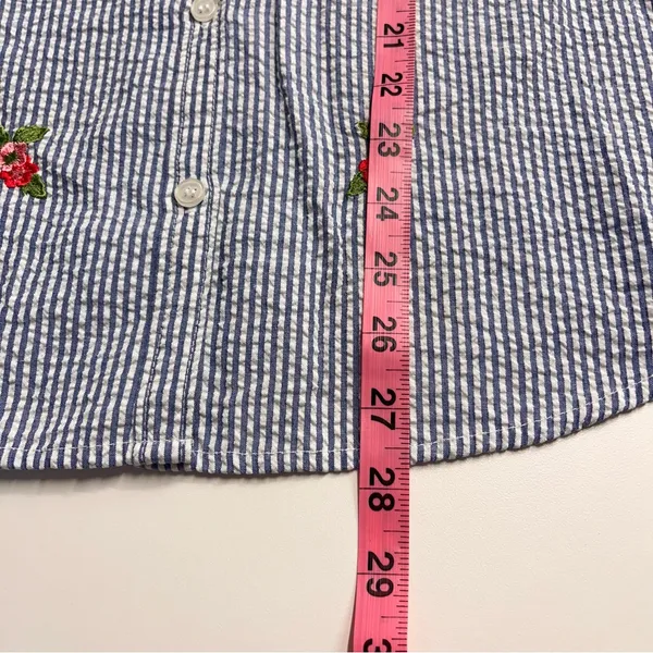 Granny‎ core button down top embroidered flowers collar blue white cotton blend - Image 5