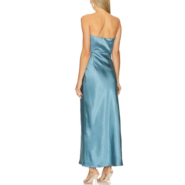 Runaway Blue Satin Midi Slip Dress XL Ruched Cocktail Semi Formal Bias Cut $139 - Image 3