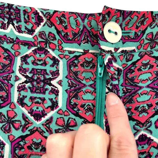 Anthropologie Elevenses‎ South Shore Pants Geometric Wide Leg Pink Teal Size 8 - Image 5