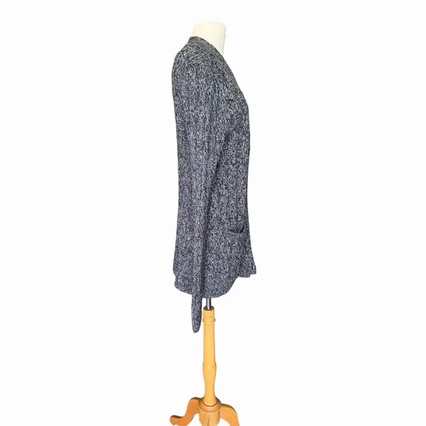 Be Fabulous Cable Knit Cardigan XS Gray Black Open Front Longline Pocket Sweater - Image 4