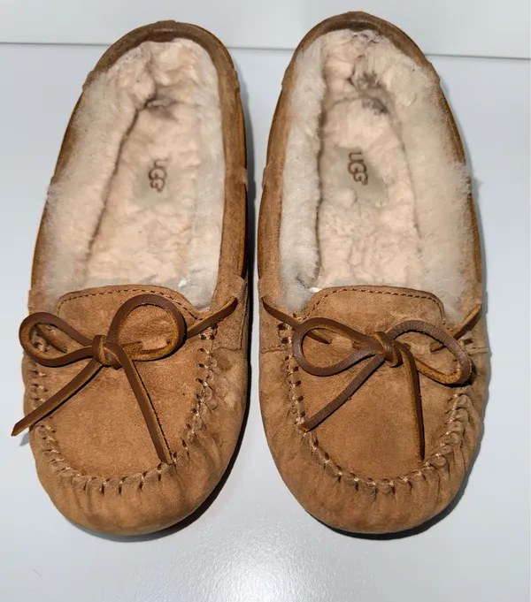 UGG Bella II Moccasin Slippers Chestnut Brown Suede Fur Lined - Image 3