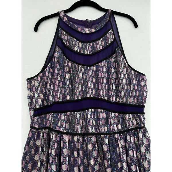 Charlie Jade 100% Silk Purple Floral Fit & Flare Cocktail Romantic Dress L NWT - Image 3