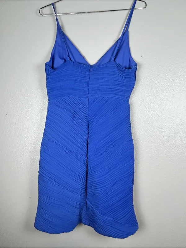 Do + Be Blue V-Neck Pleated Mini Dress - Classic Spaghetti Strap Size Small - Image 2