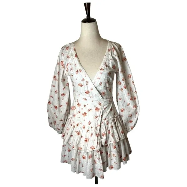 Maia Bergman Floral Wrap Dress Women XS‎ White Boho Ines Boho Cottagecore Mini - Image 3