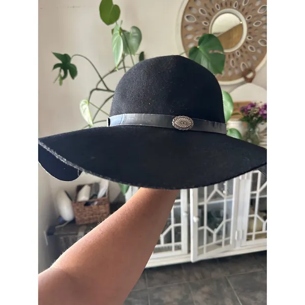 100% Wool Black Floppy Hat - Wide Brim with Silver Concho Band - 57cm‎ Coachella - Image 3