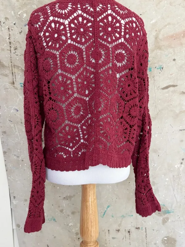 Ultra Pink Long Sleeve Crochet Cardigan - Image 7