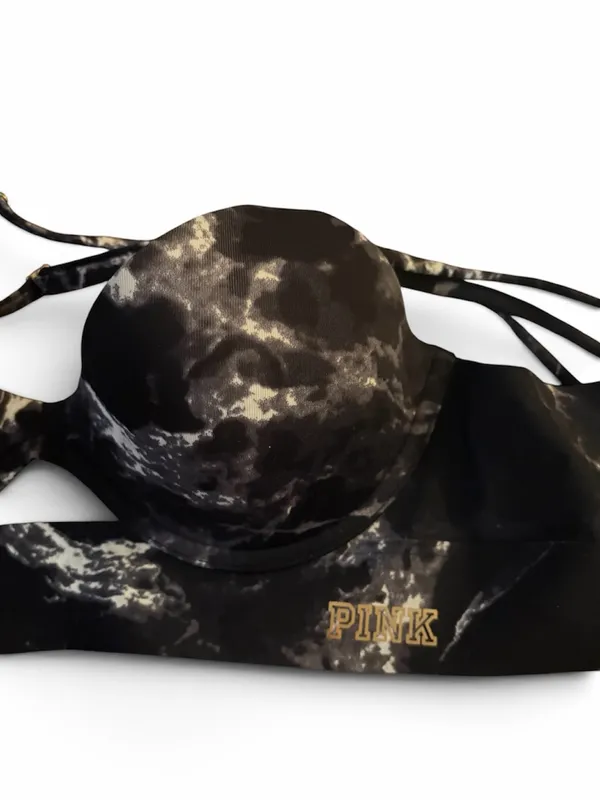 PINK Victoria's Secret Black Marble Print Strappy Underwire Bra - Image 3