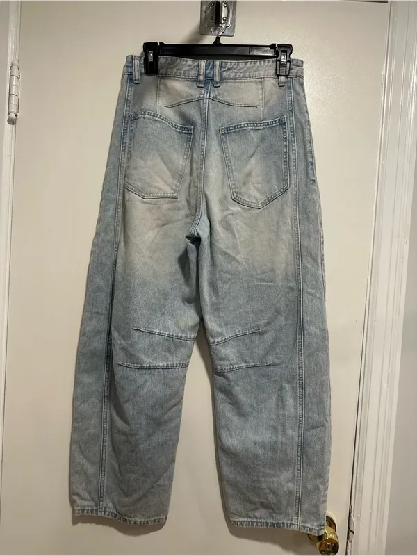 Light Wash Distressed Wide Leg Barrel Jeans Sz:M Indie Hipster Punk Grunge Y2K. - Image 2