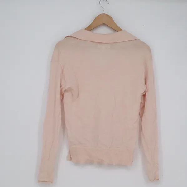 Banana Republic Womens XS Peach Pink 100% Merino Wool Polo V-Neck Sweater - Image 5