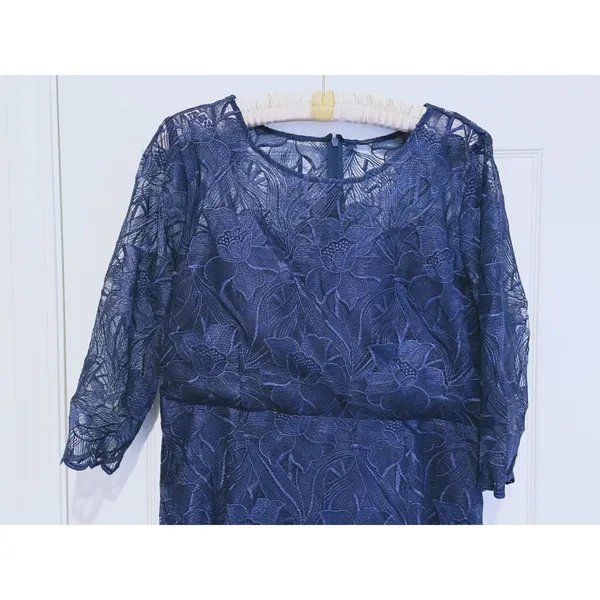 Alex Evenings Embroidered Floral Sheer Midi Dress Womens L Mother of the Bride - Image 4