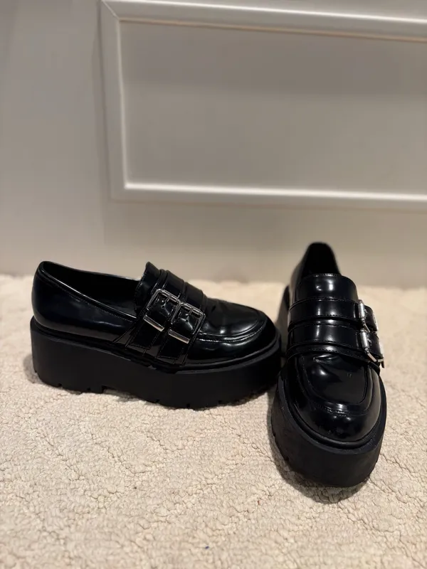 Bershka Black Double Buckle Chunky Platform Loafers Size 6 - Image 2