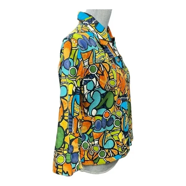 VTG Mirror Image Wearable Art Fitted Button Front Colorful Abstract Jacket - L - Image 3