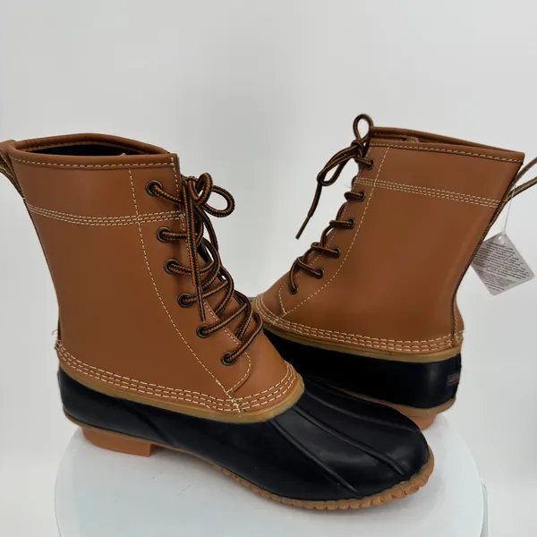 Lands' End duck boots women's 6.5 rubber leather lace up waterproof winter lined - Image 6