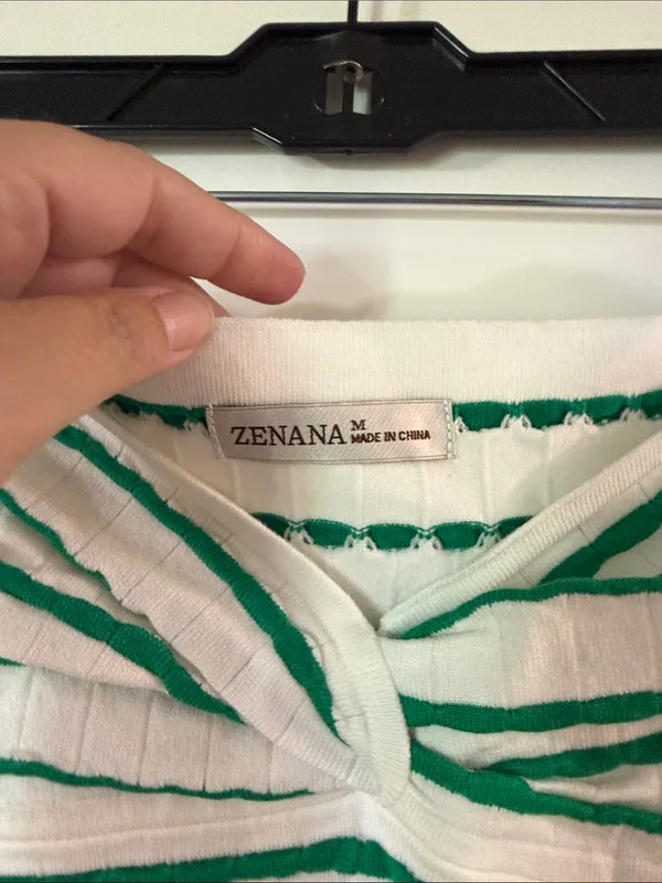 Zenana Outfitters White & Green Striped Twist-Front Knit Top - Image 2