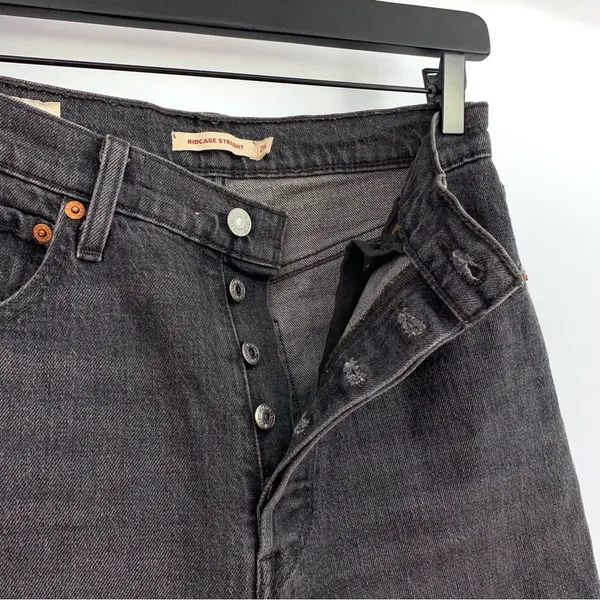 LEVI'S Premium Ribcage Straight Ankle Jean Wash Black Grey Denim 26 - Image 5