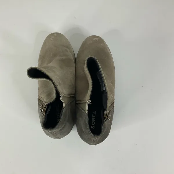 Sorel Joan of Arctic Brown Suede Side Zip Wedge Booties Size‎ 6.5 - Image 5