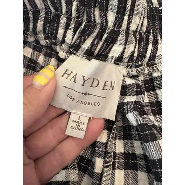 Hayden Los Angeles Black/White Gingham Pants Size Large Elastic Waist Preppy - Image 3
