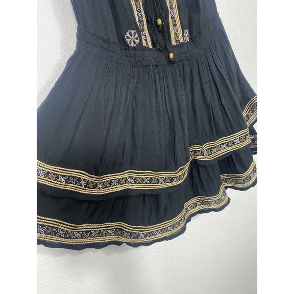 Boston Proper Black Embroidered Beaded Mini Floral Dress Scoop Neck Size S - Image 8