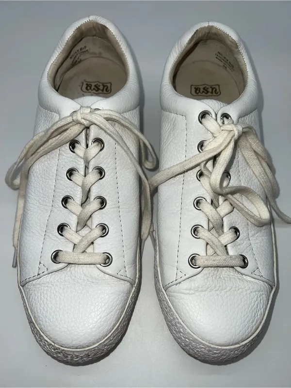 Ash Nicky Bis Women's All White Lace Up Leather Low Top Sneakers-Size 39 - Image 3