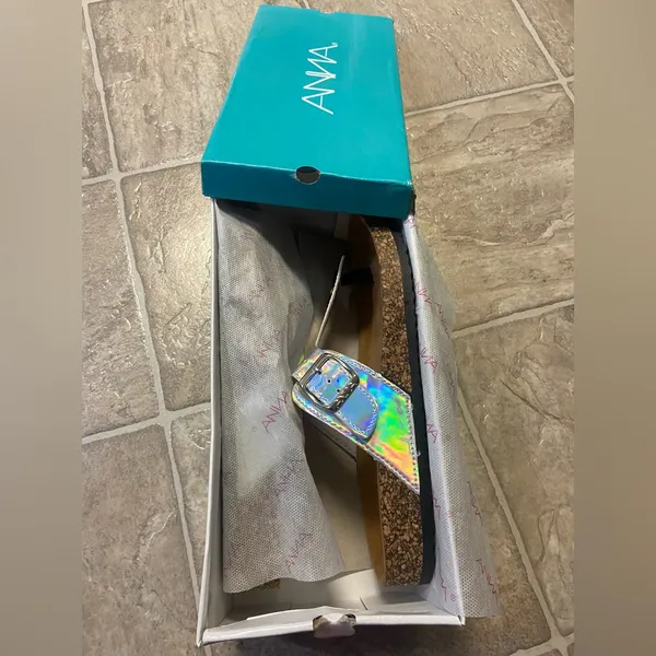 Anna Holographic Sandals with Cork Sole- Size 9 - Image 3