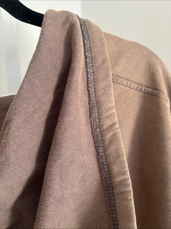 POL Vintage Washed V-Neck Long Sleeve French Terry Hoodie Lounge Dress Taupe - Image 8