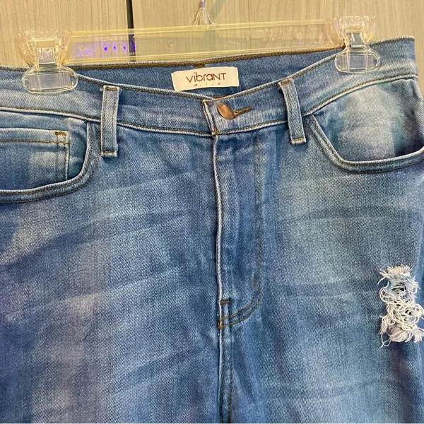 Vibrant Distressed Flare Jeans Medium Wash Size 15 / 31 Boho Hippie - Image 5